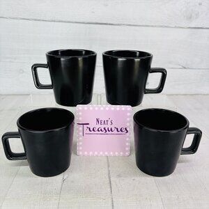 Stone + Lain CELINA Matte Black Modern Coupe 12oz Stoneware Cups Mugs Set of 4